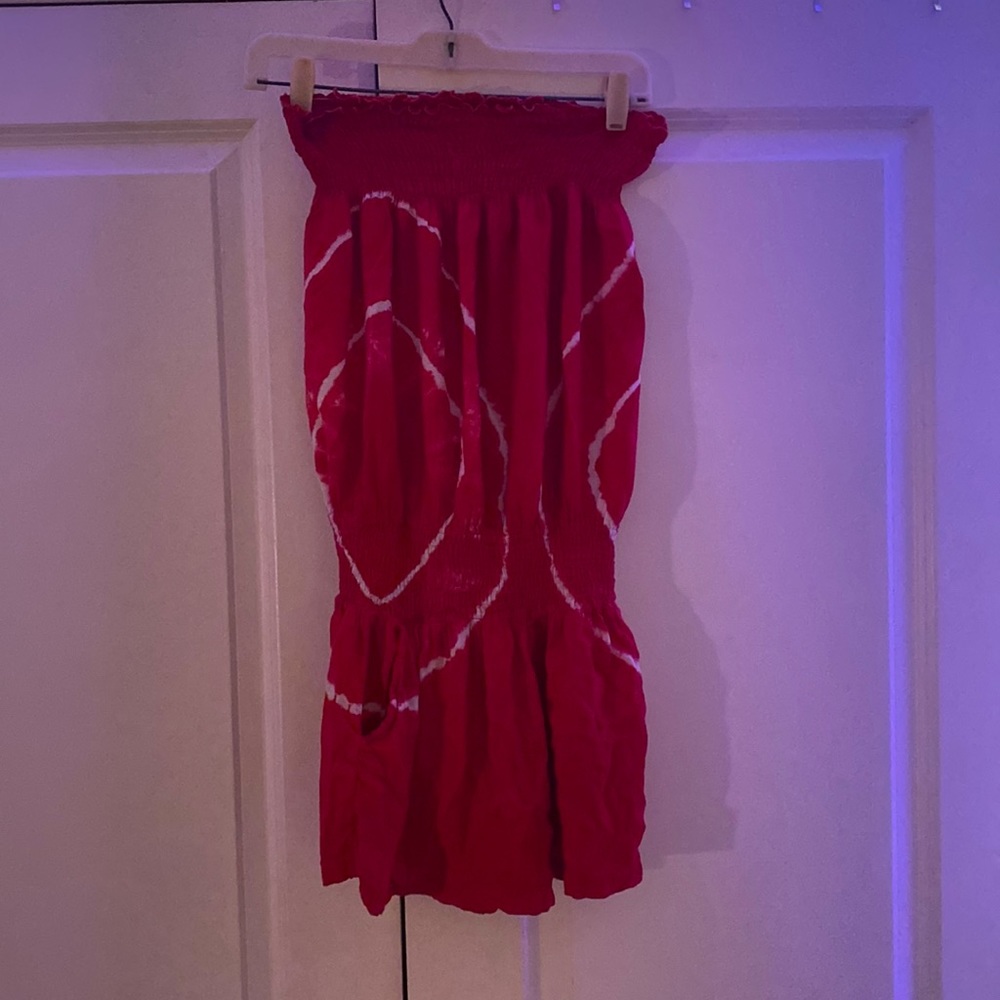 Women’s Strapless Pink Tie Dye Romper/Swimsuit Coverup